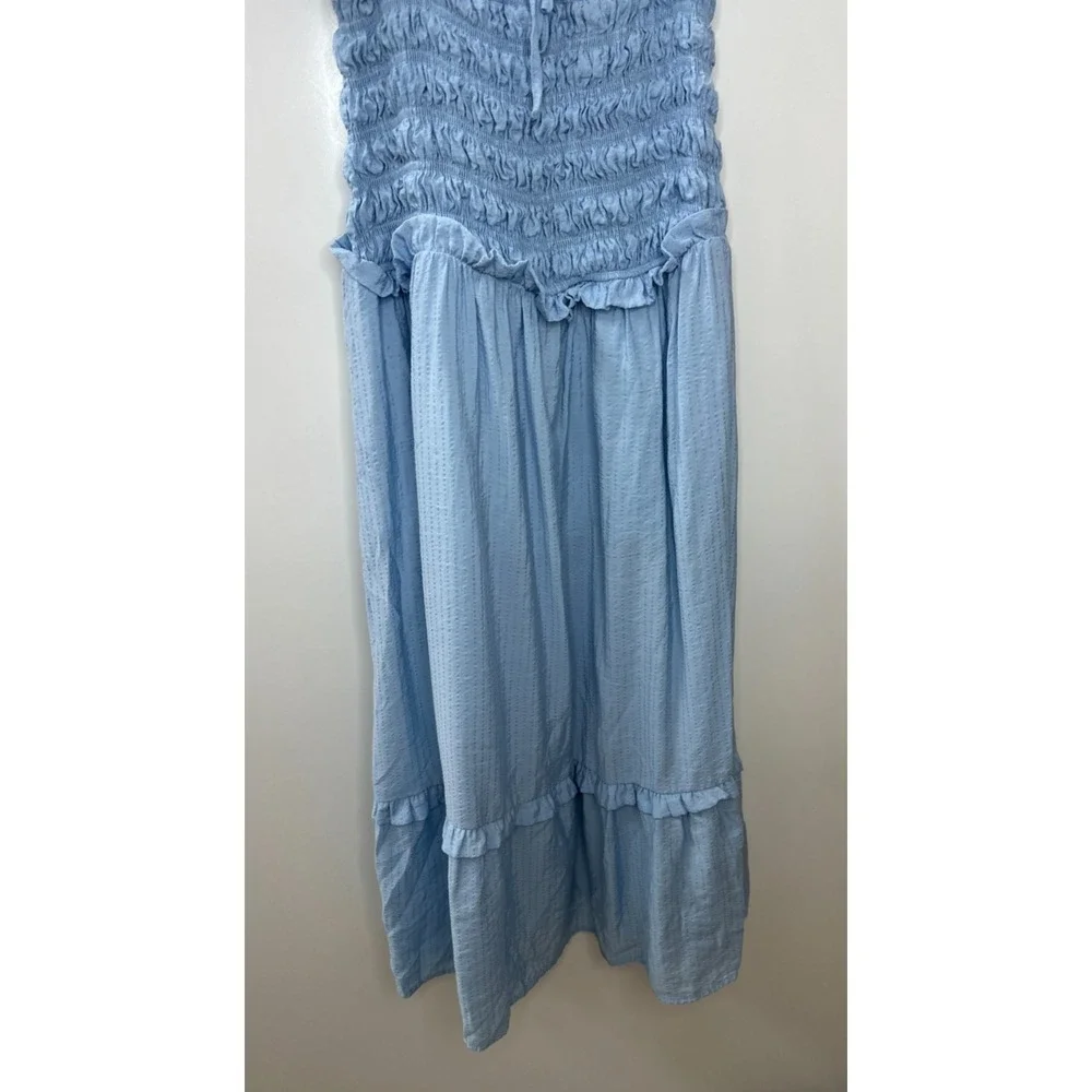 LE LIS Light Blue Smocked Puff Sleeve Midi Dress M Milkmaid Cottagecore Coquette - Picture 15 of 16